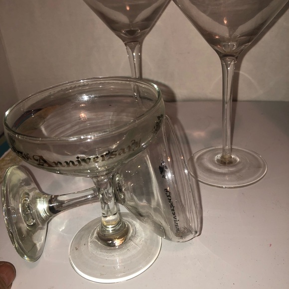 Elegant Clear Glass Cocktail Set including two - 25th anniversary glasses- used - Picture 6 of 9